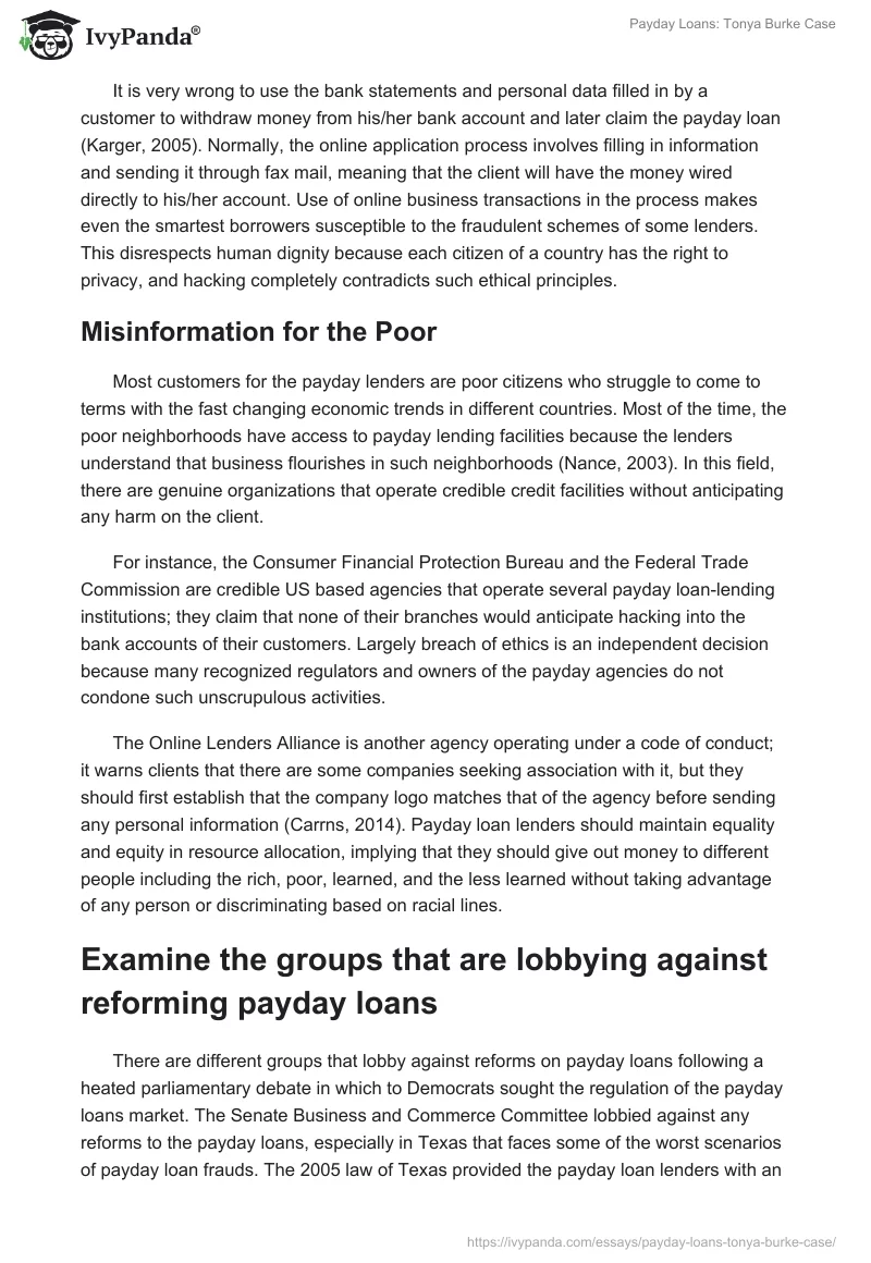 Payday Loans: Tonya Burke Case. Page 3