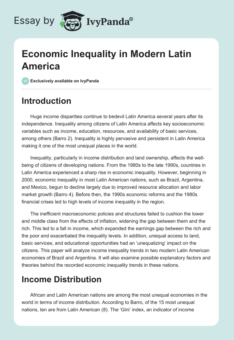 Economic Inequality in Modern Latin America. Page 1
