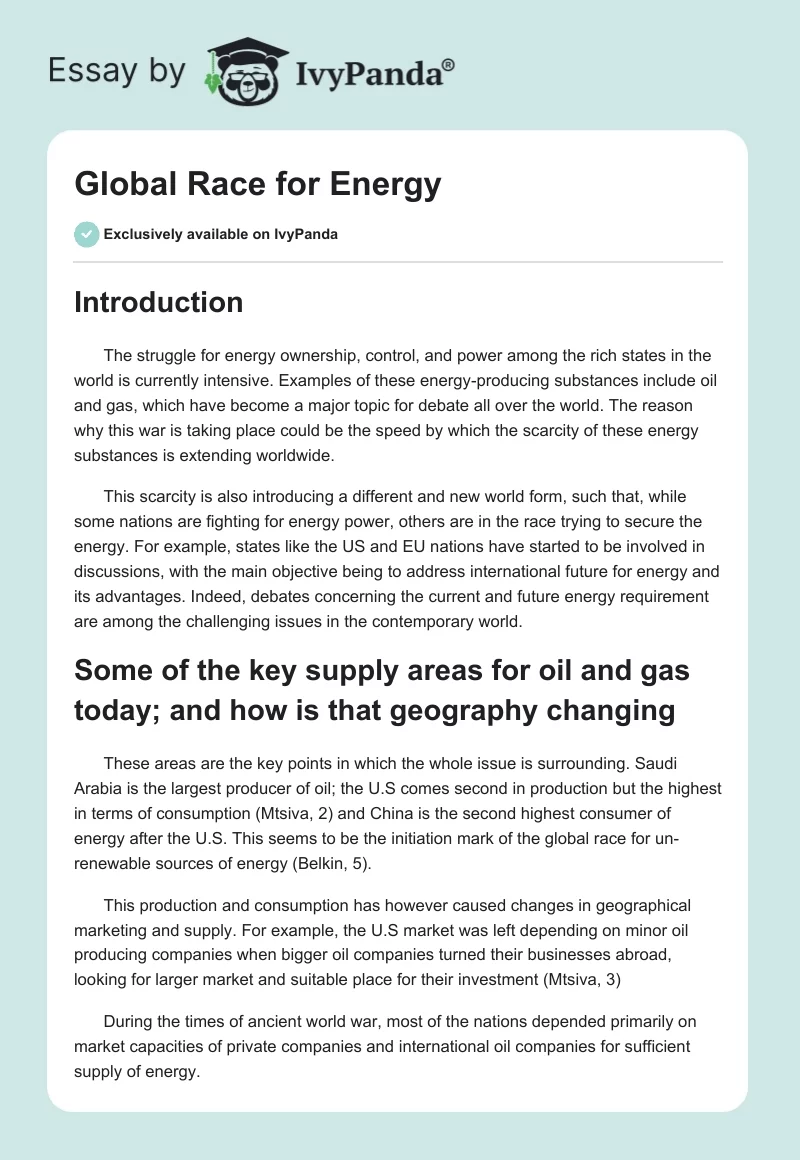 Global Race for Energy. Page 1