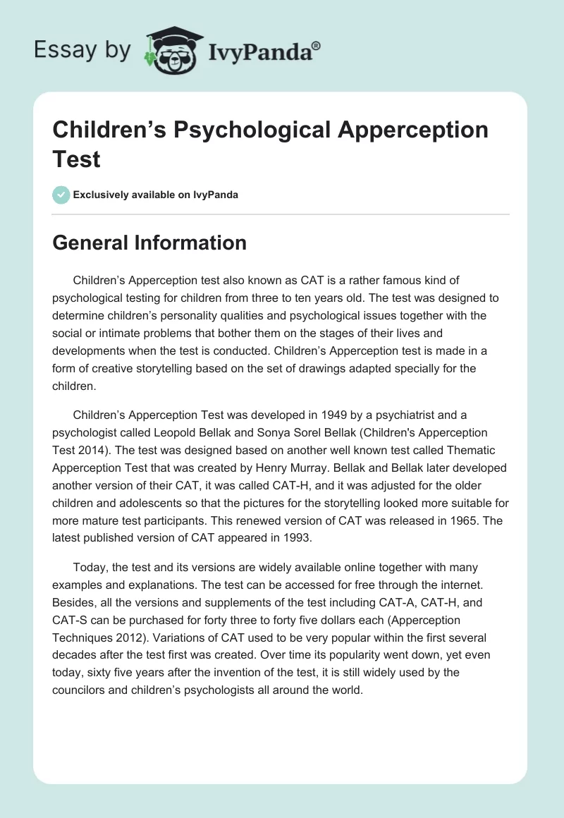 Children’s Psychological Apperception Test. Page 1