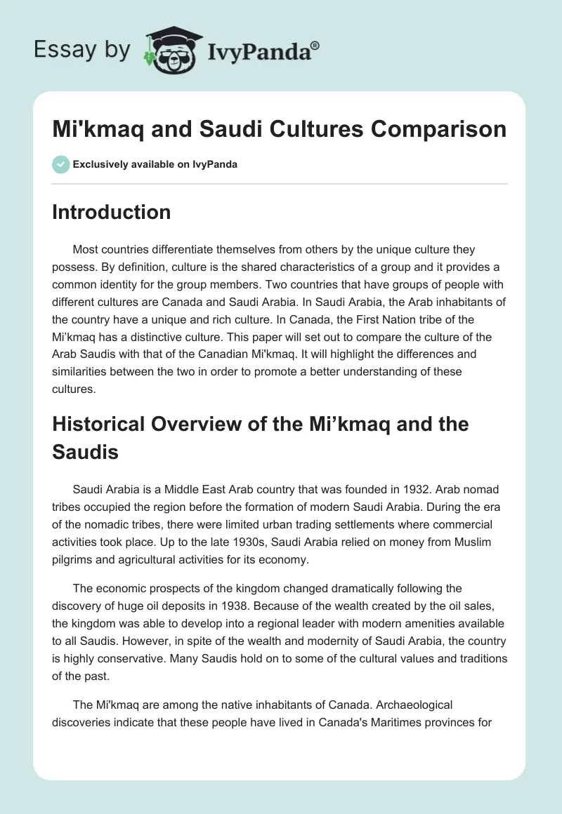 Mi'kmaq and Saudi Cultures Comparison. Page 1