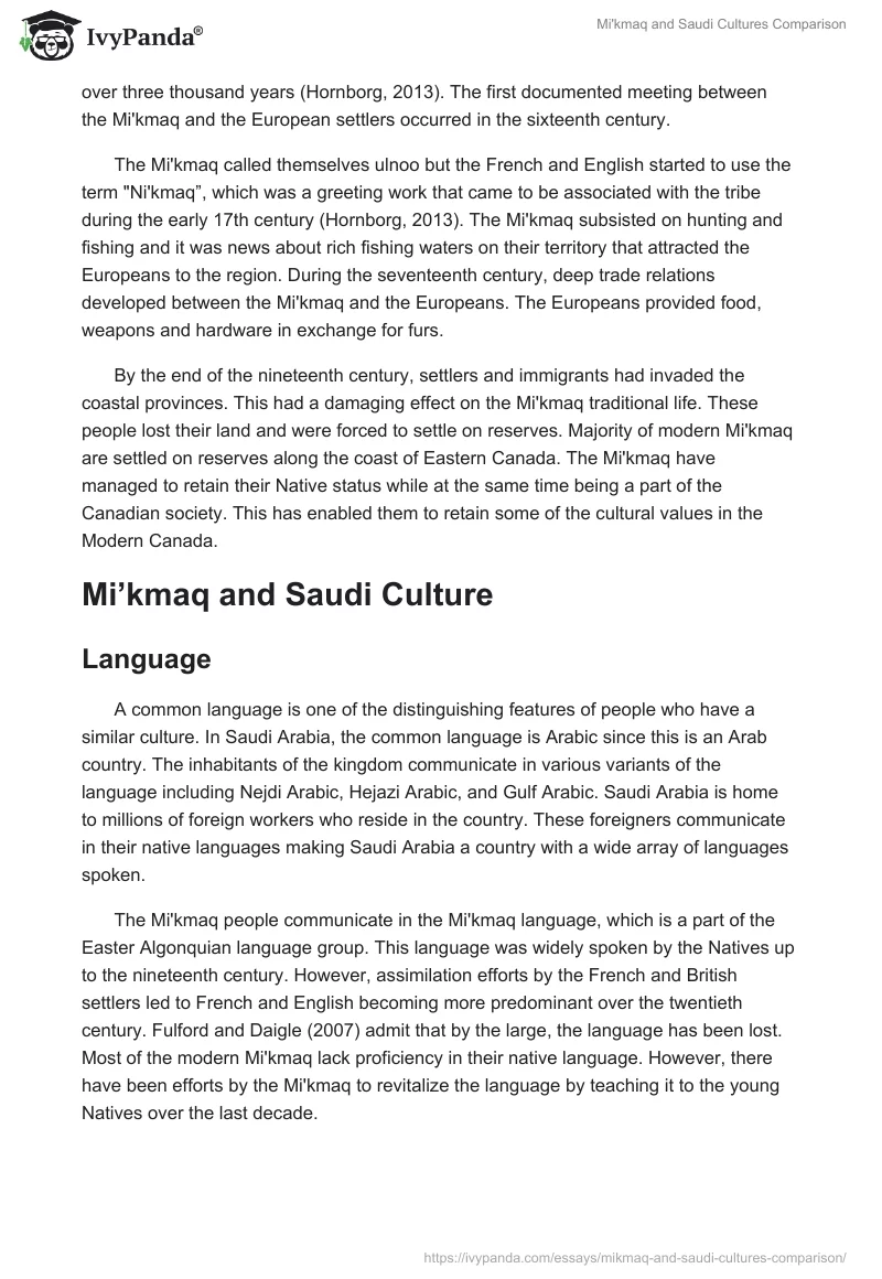 Mi'kmaq and Saudi Cultures Comparison. Page 2