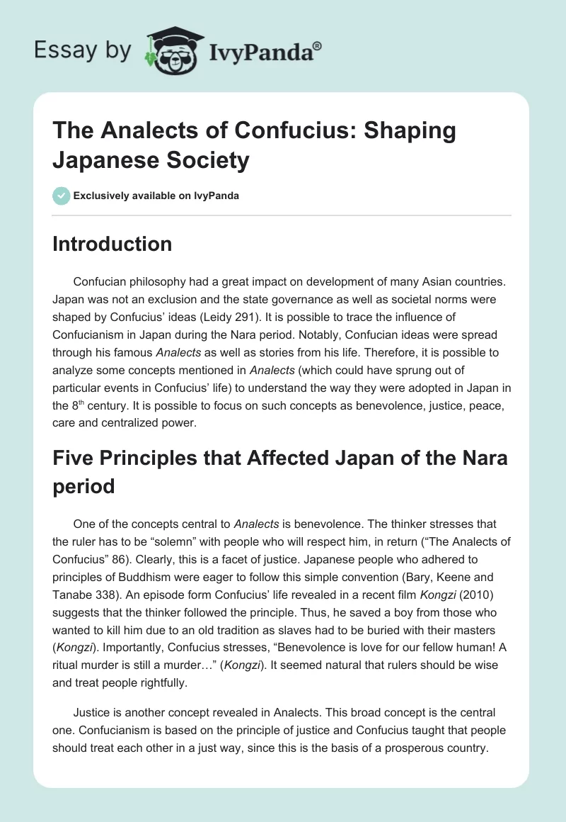 The Analects of Confucius: Shaping Japanese Society. Page 1