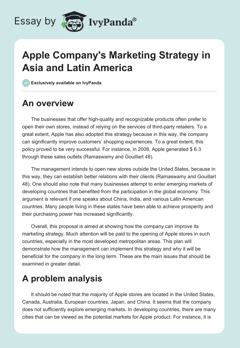 Apple Company's Marketing Strategy in Asia and Latin America. Page 1