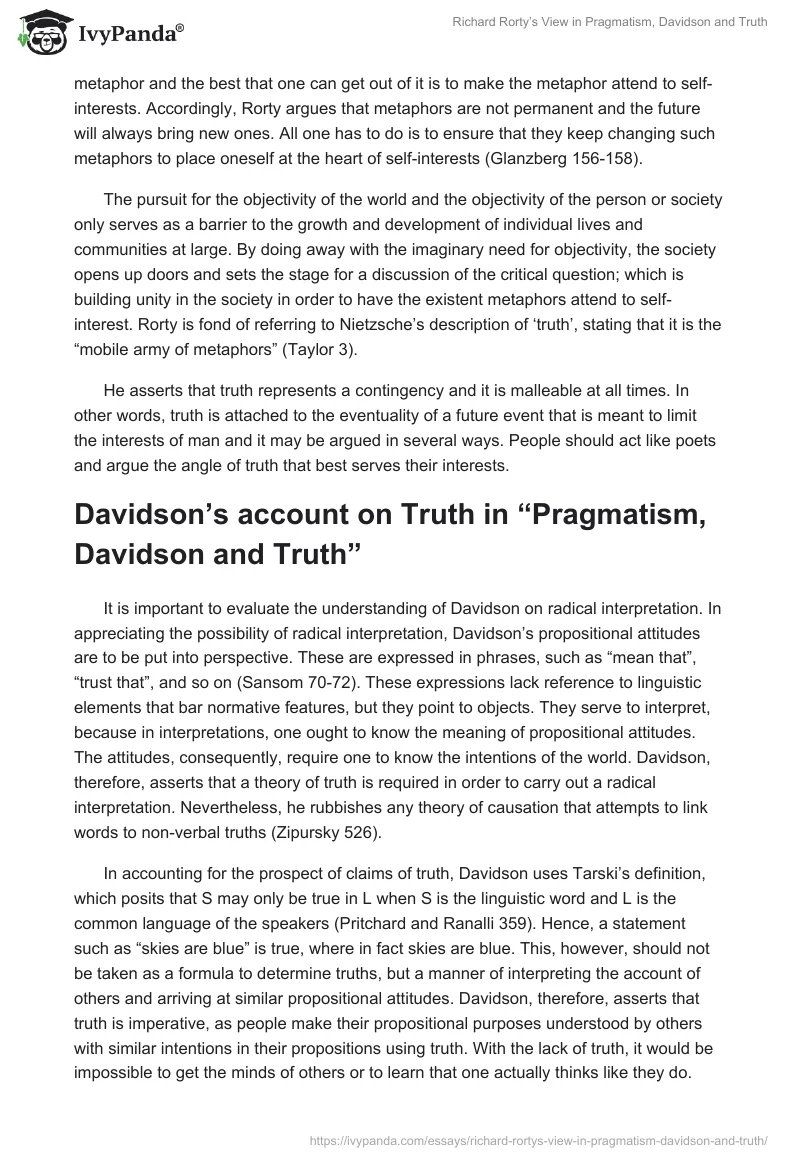 Richard Rorty’s View in "Pragmatism, Davidson and Truth". Page 2