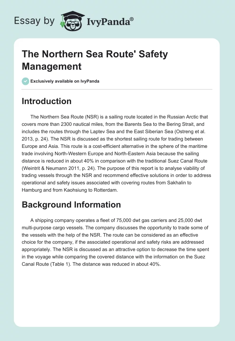 The Northern Sea Route' Safety Management. Page 1
