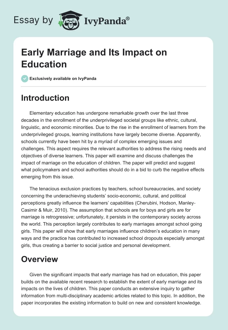 Early Marriage and Its Impact on Education. Page 1