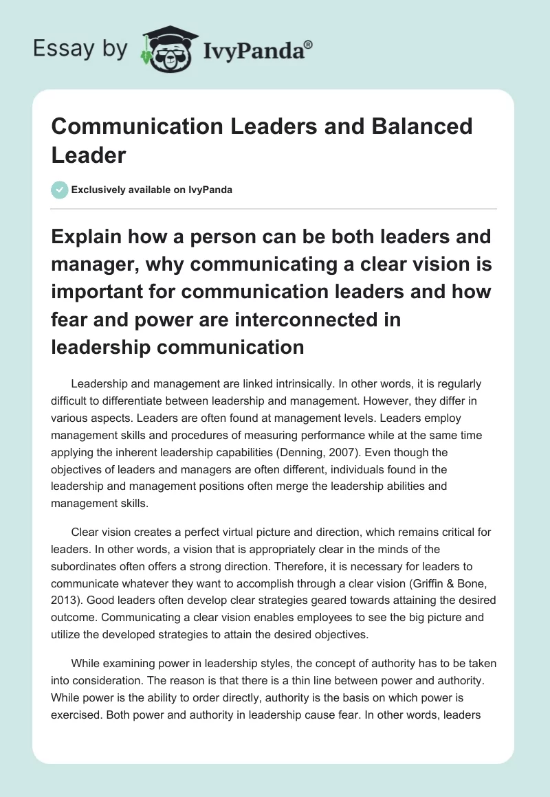 Communication Leaders and Balanced Leader. Page 1