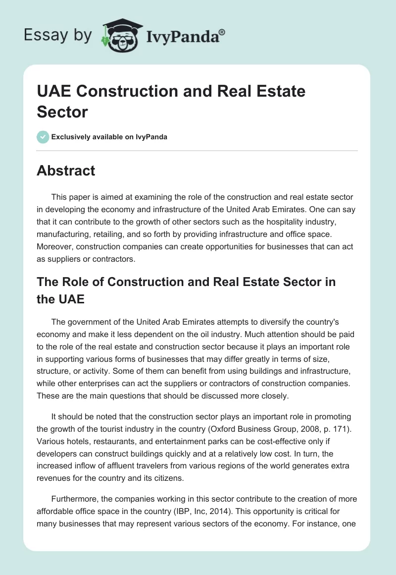 UAE Construction and Real Estate Sector. Page 1