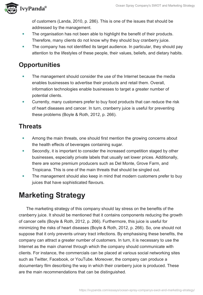 Ocean Spray Company's SWOT and Marketing Strategy. Page 2