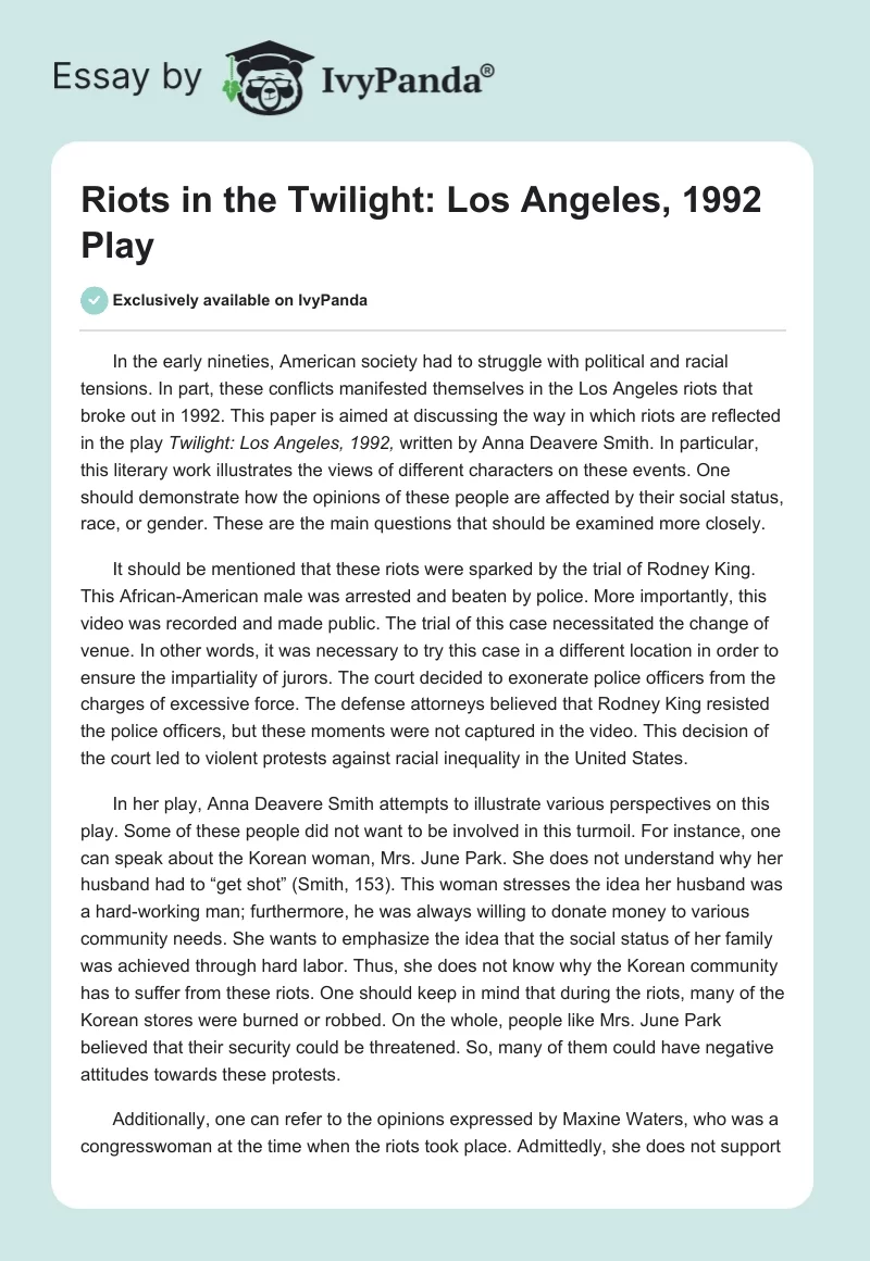Riots in the "Twilight: Los Angeles, 1992" Play. Page 1