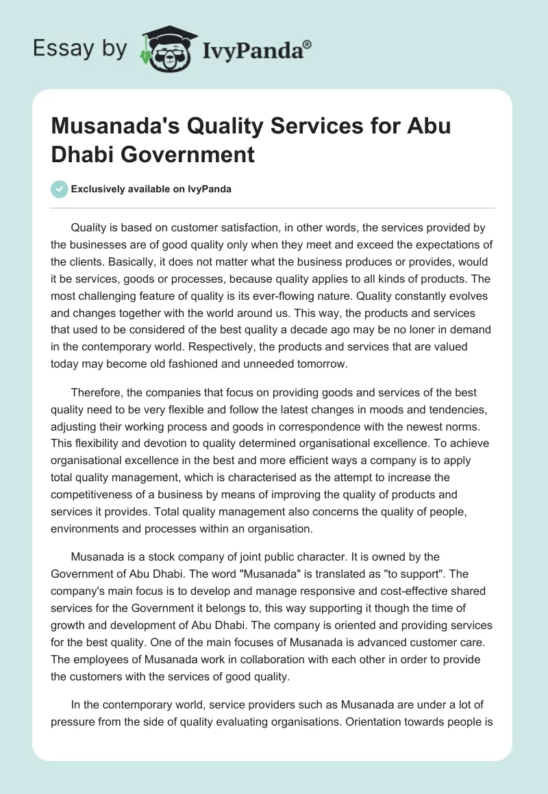 Musanada's Quality Services for Abu Dhabi Government. Page 1