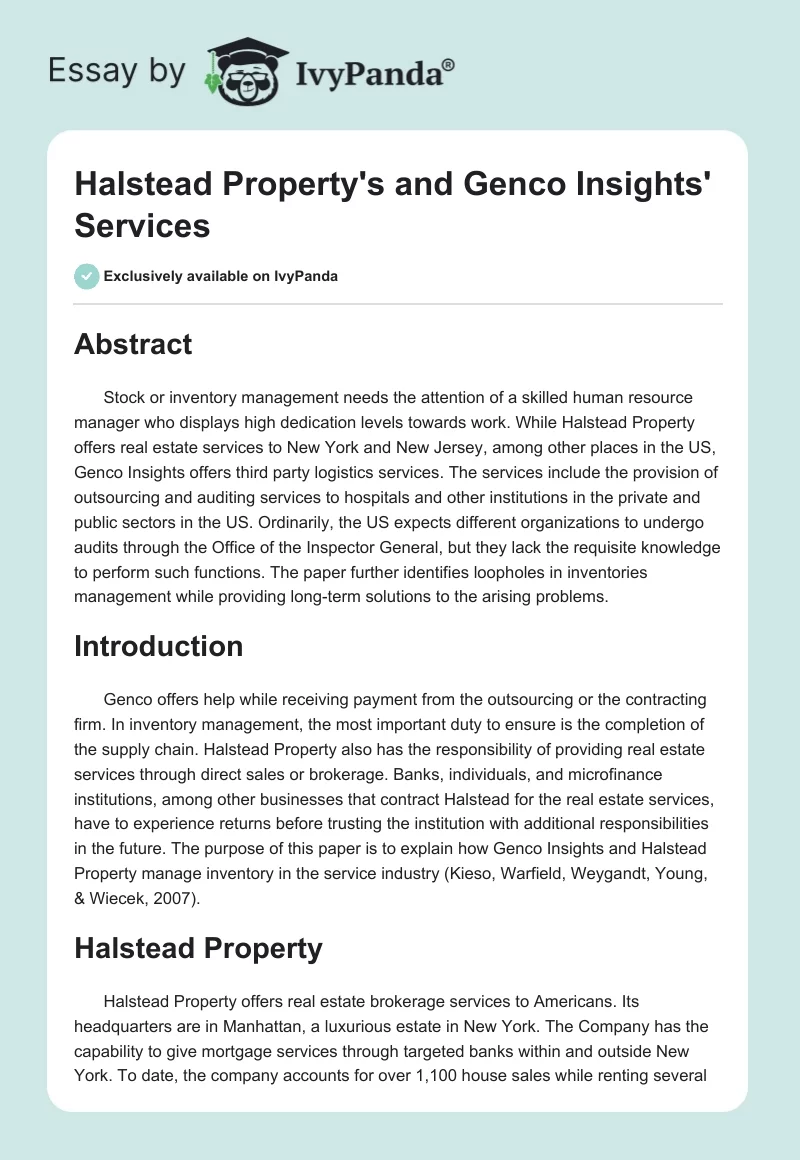 Halstead Property's and Genco Insights' Services. Page 1