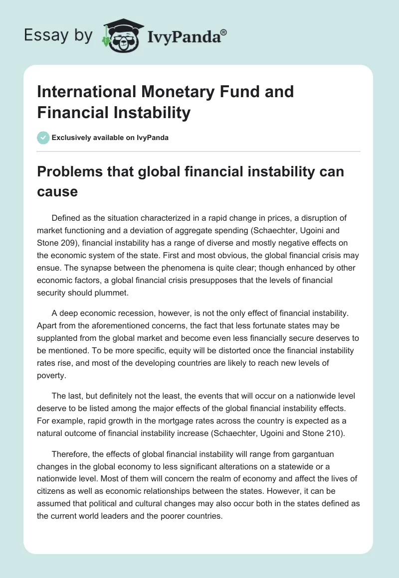 International Monetary Fund and Financial Instability. Page 1