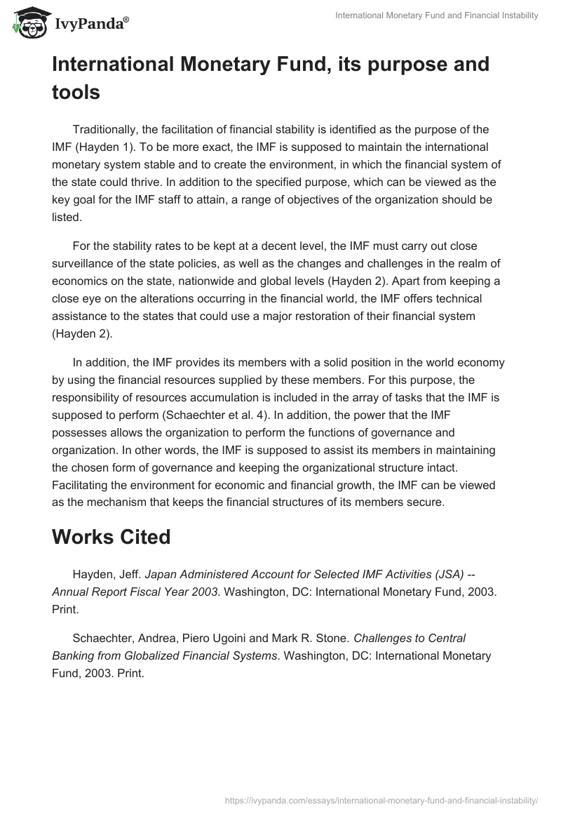 International Monetary Fund and Financial Instability. Page 2