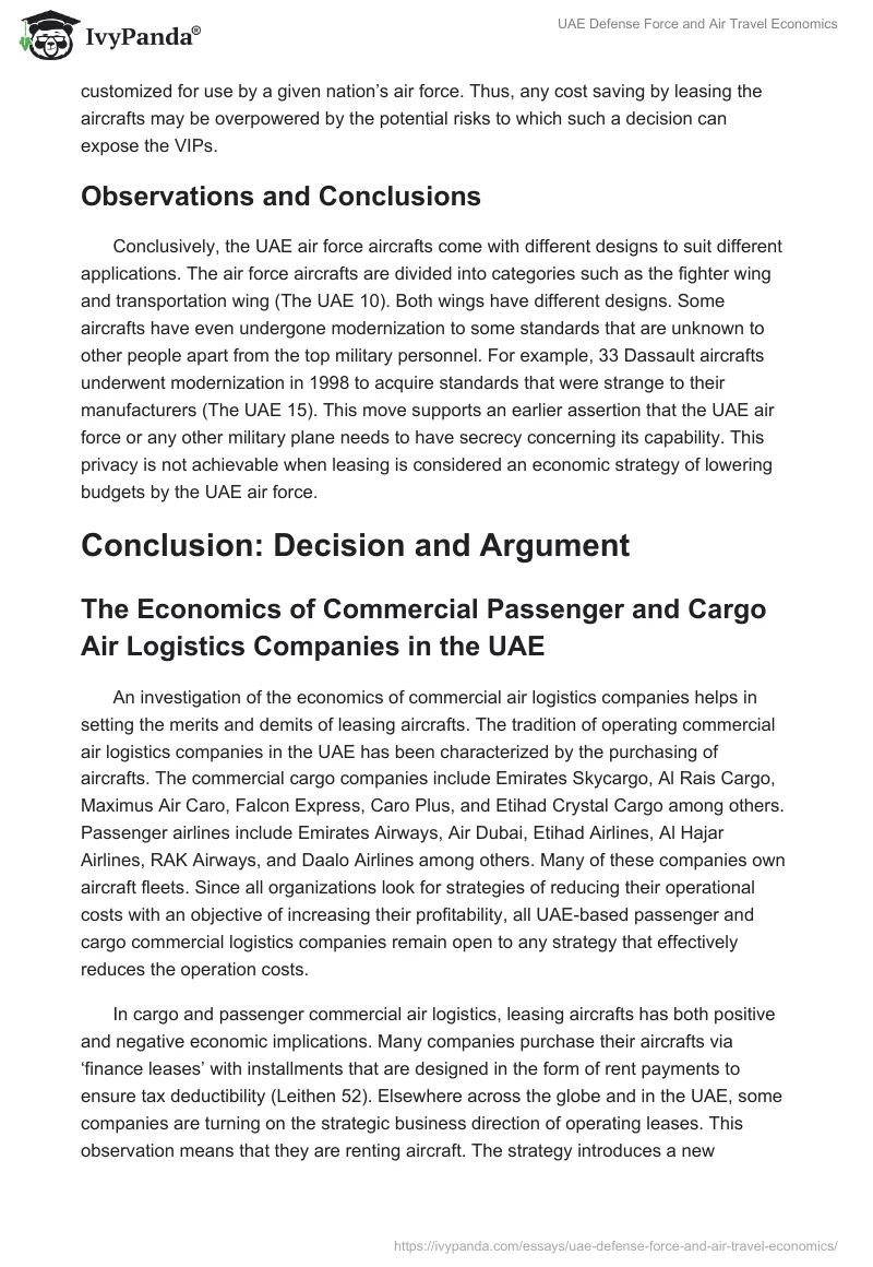 UAE Defense Force and Air Travel Economics. Page 3