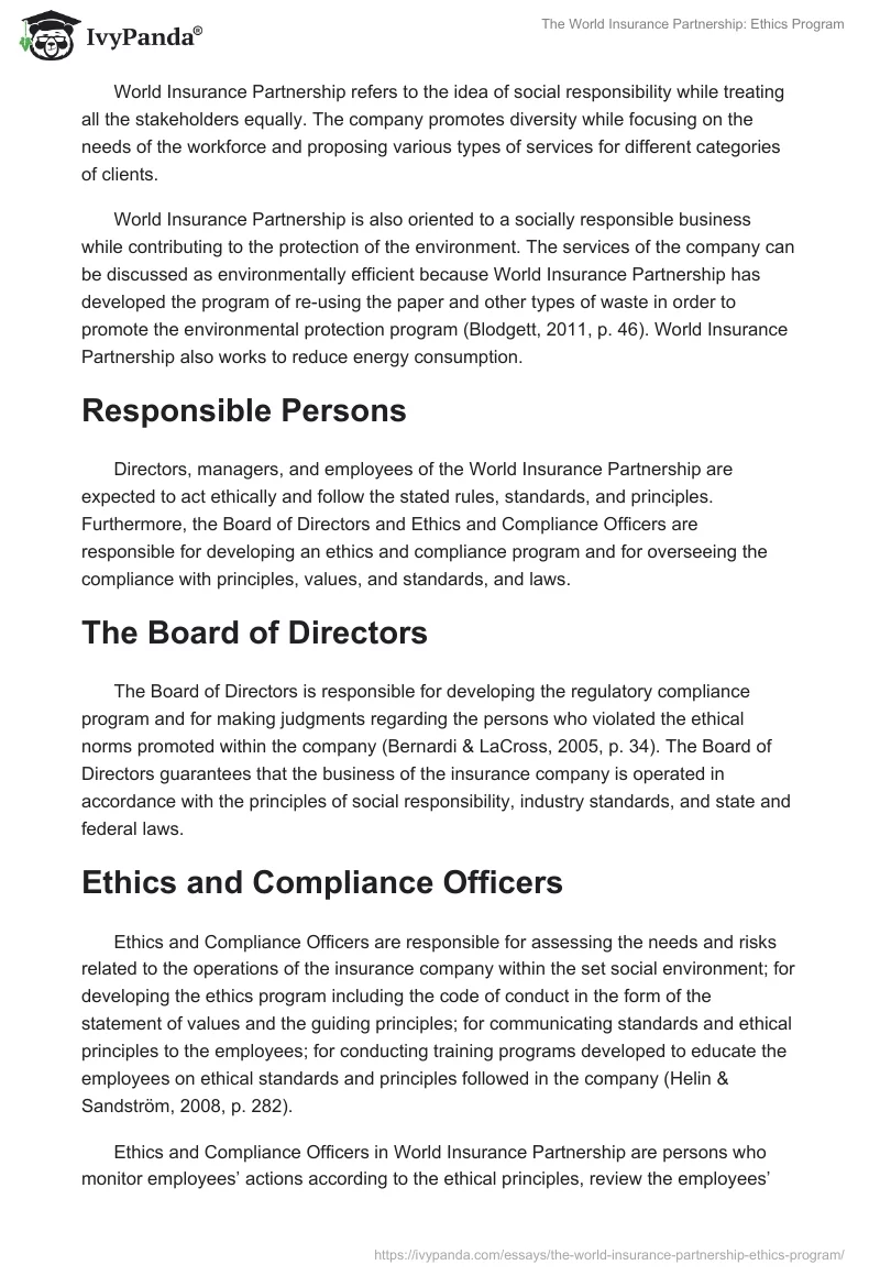 The World Insurance Partnership: Ethics Program. Page 4