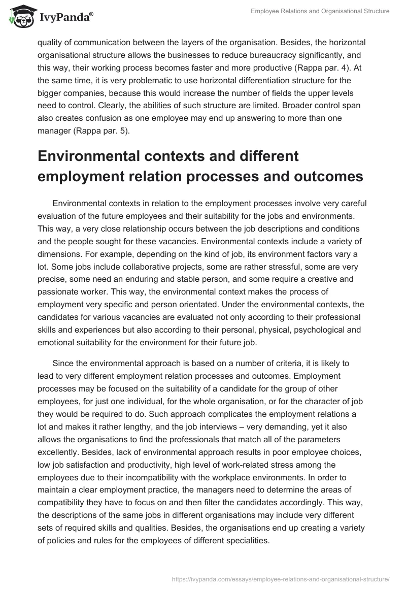 Employee Relations and Organisational Structure. Page 2