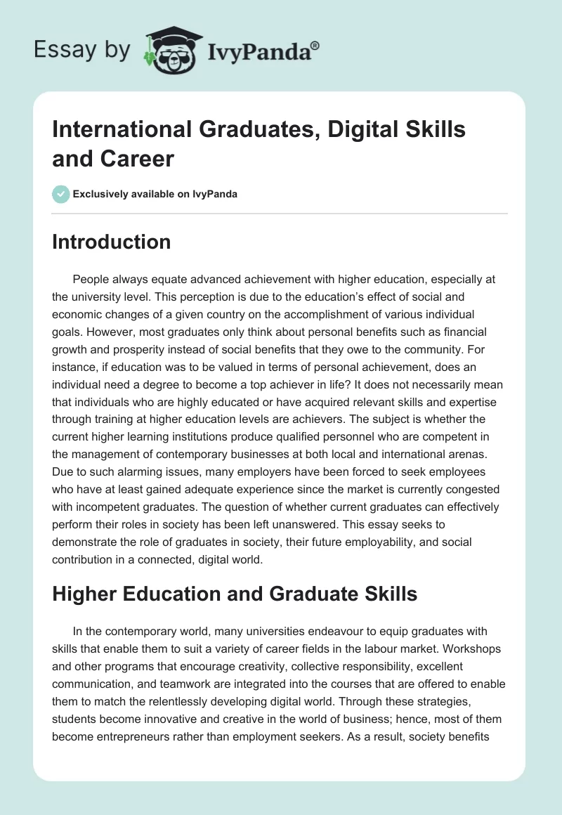 International Graduates, Digital Skills and Career. Page 1
