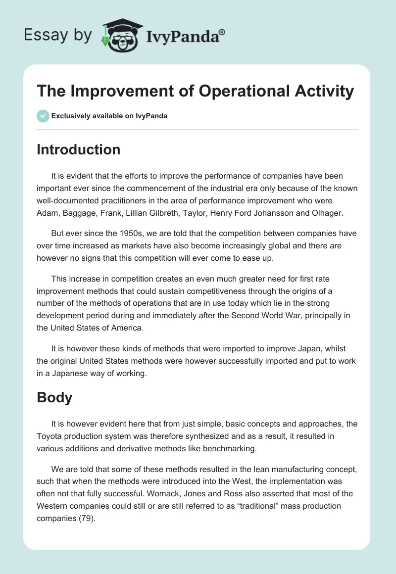 The Improvement of Operational Activity. Page 1