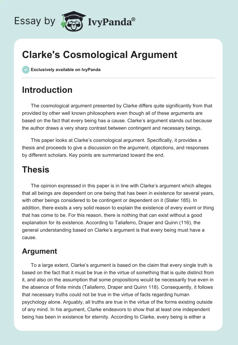 Clarke's Cosmological Argument. Page 1