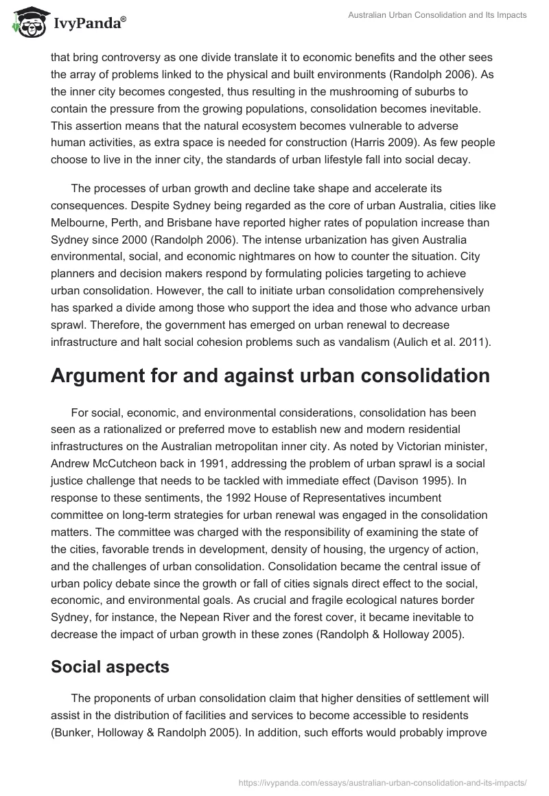 Australian Urban Consolidation and Its Impacts. Page 2