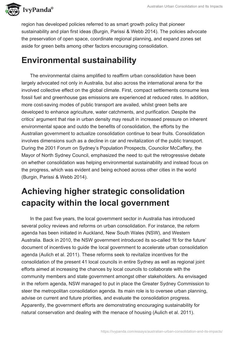 Australian Urban Consolidation and Its Impacts. Page 4