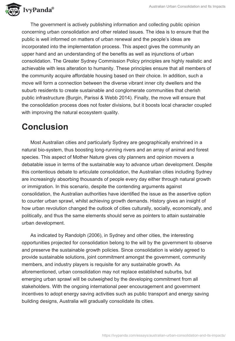 Australian Urban Consolidation and Its Impacts. Page 5
