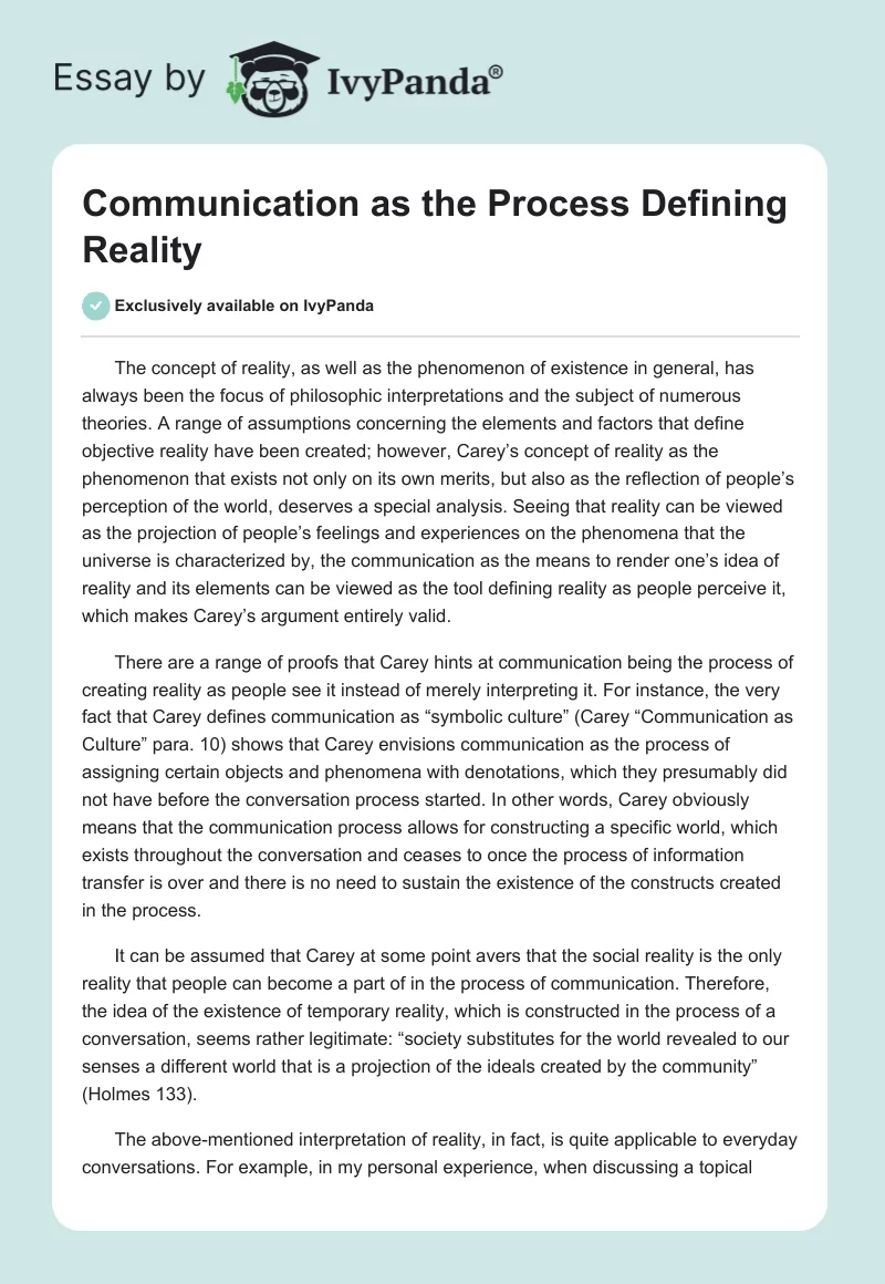 Communication as the Process Defining Reality. Page 1