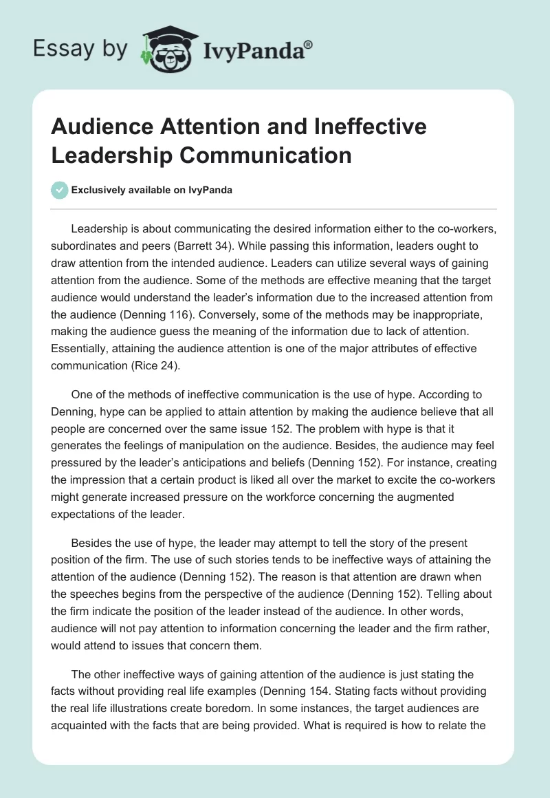 Audience Attention and Ineffective Leadership Communication. Page 1