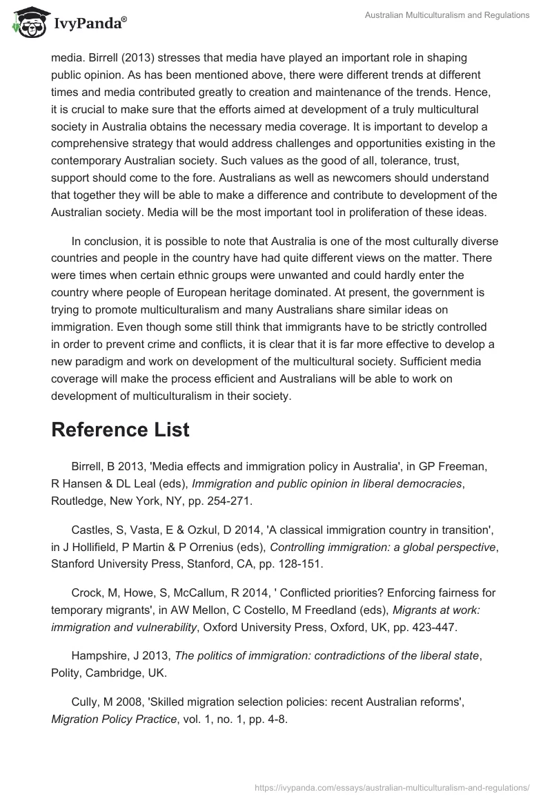 Australian Multiculturalism and Regulations. Page 3