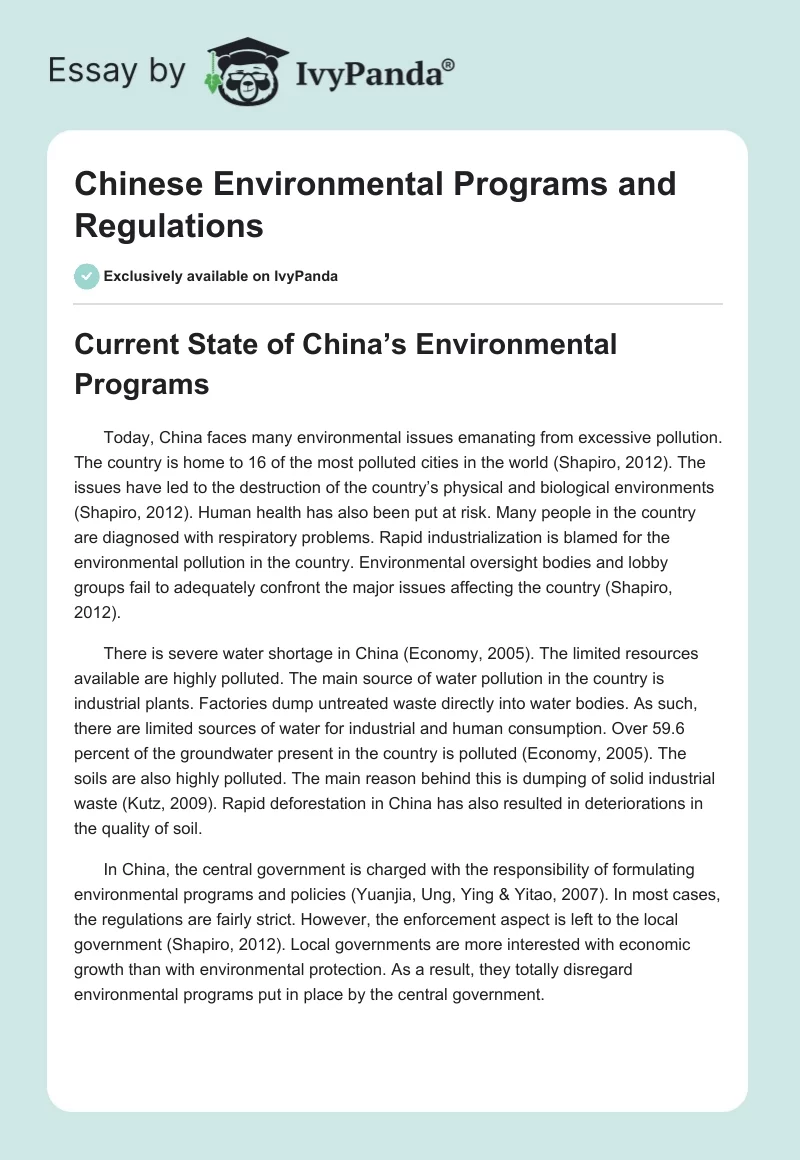 Chinese Environmental Programs and Regulations. Page 1