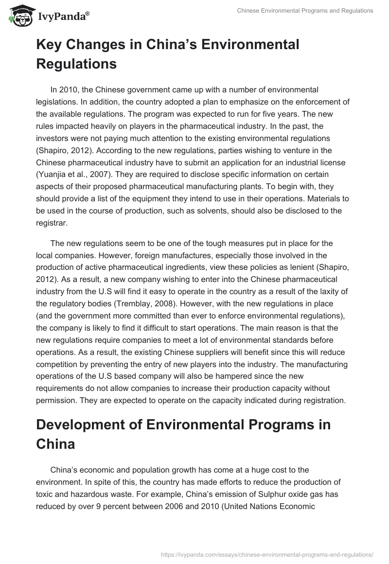Chinese Environmental Programs and Regulations. Page 2