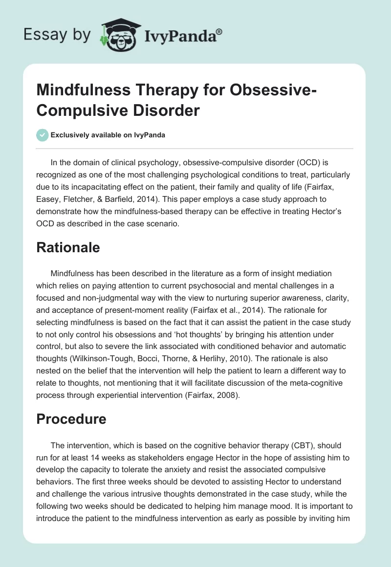 Mindfulness Therapy for Obsessive-Compulsive Disorder. Page 1