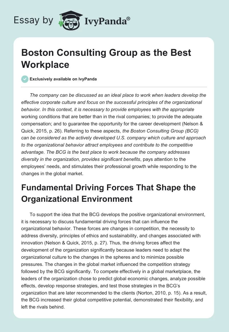 Boston Consulting Group as the Best Workplace. Page 1