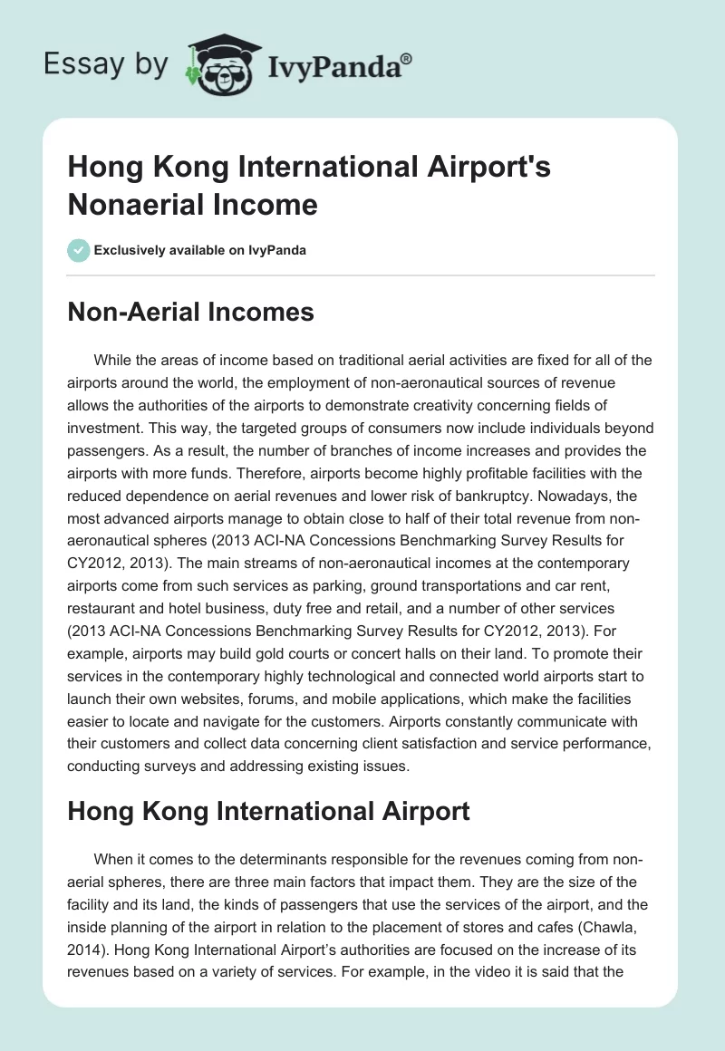 Hong Kong International Airport's Nonaerial Income. Page 1