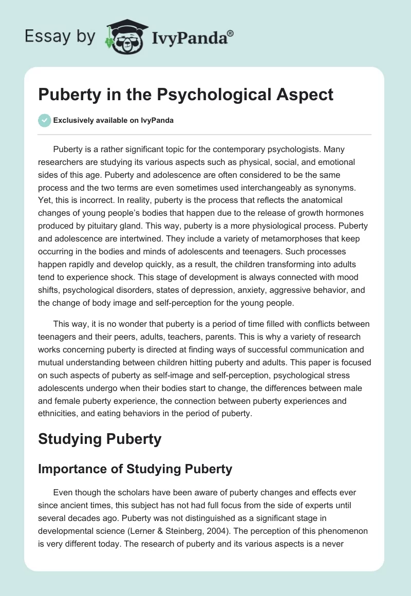 Puberty in the Psychological Aspect. Page 1