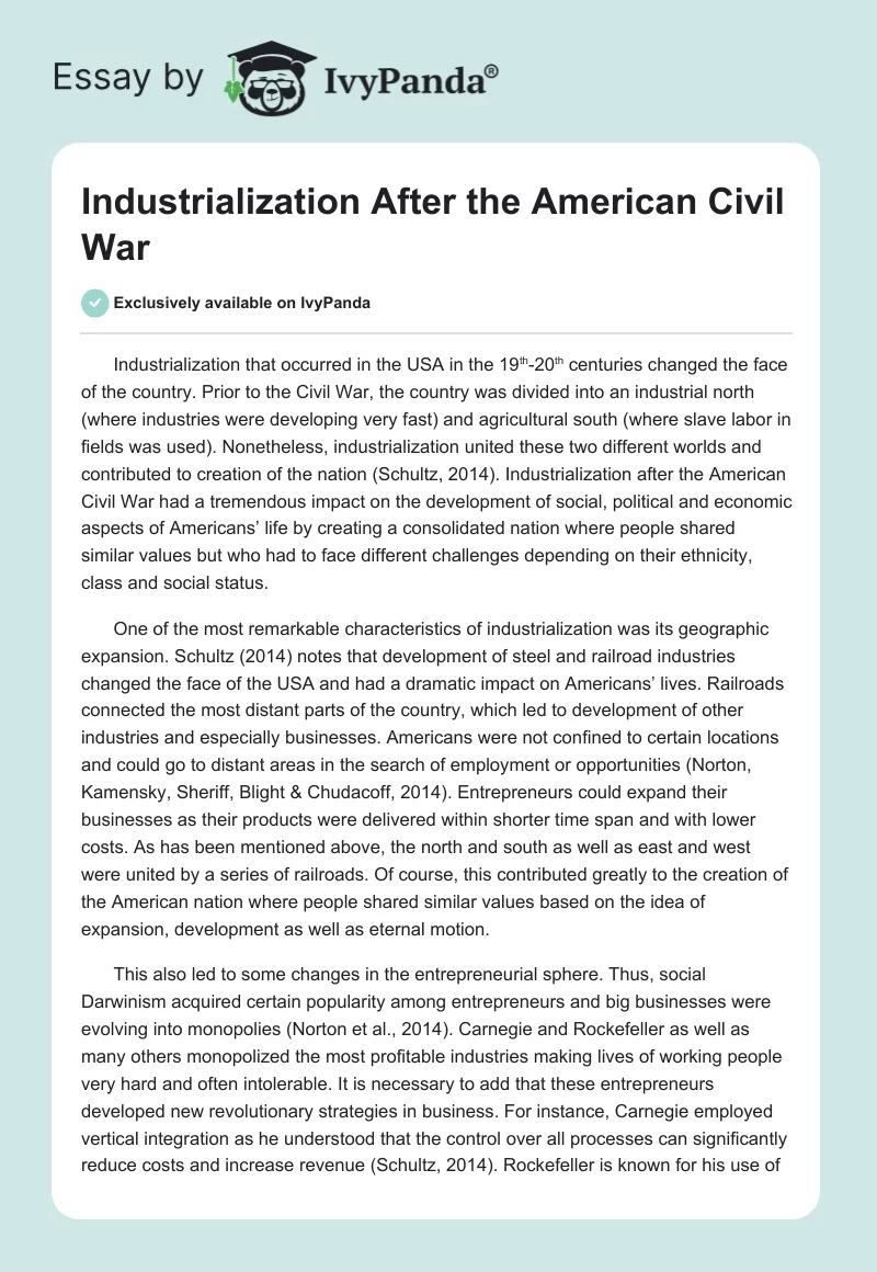 Industrialization After the American Civil War. Page 1