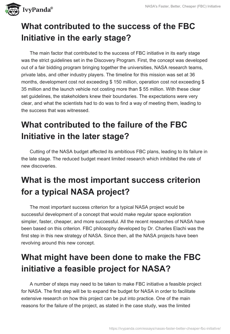 NASA's Faster, Better, Cheaper (FBC) Initiative. Page 2