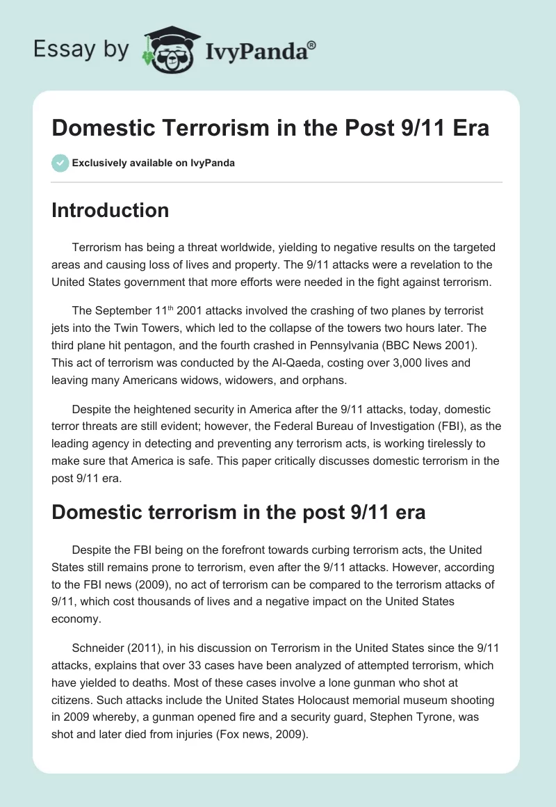 Domestic Terrorism in the Post 9/11 Era. Page 1