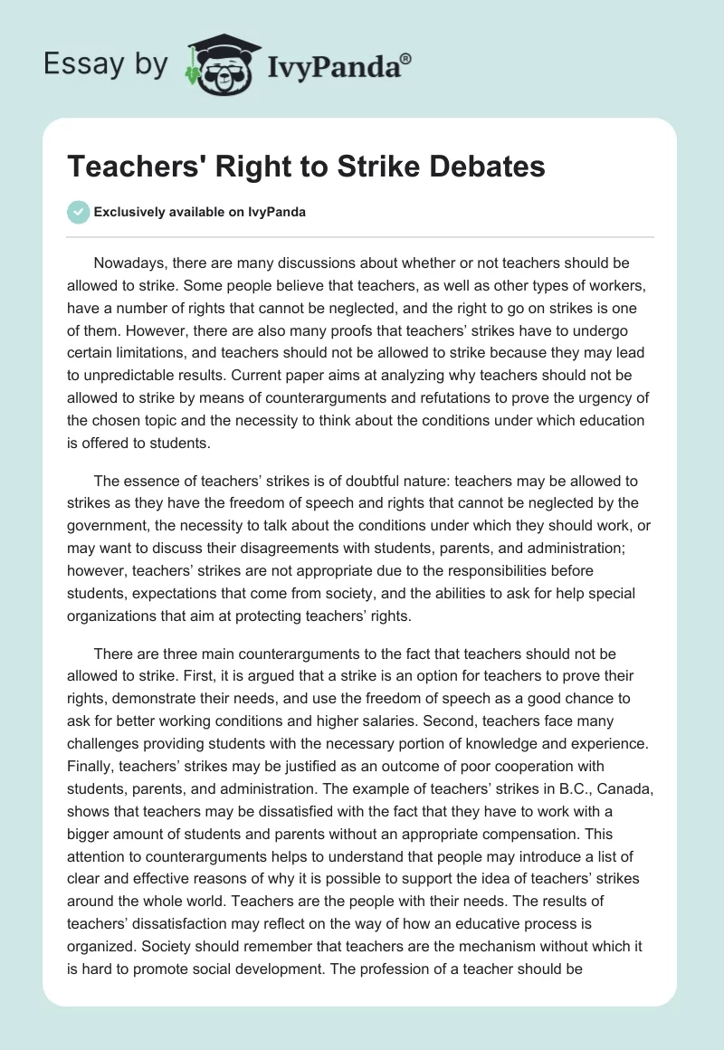 Teachers' Right to Strike Debates. Page 1