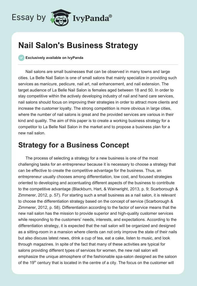 Nail Salon's Business Strategy. Page 1