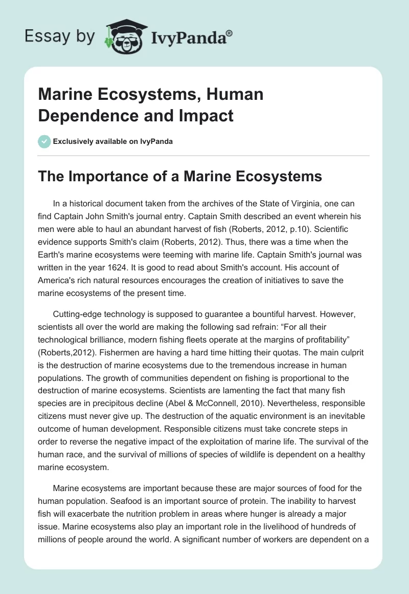 Marine Ecosystems, Human Dependence and Impact. Page 1