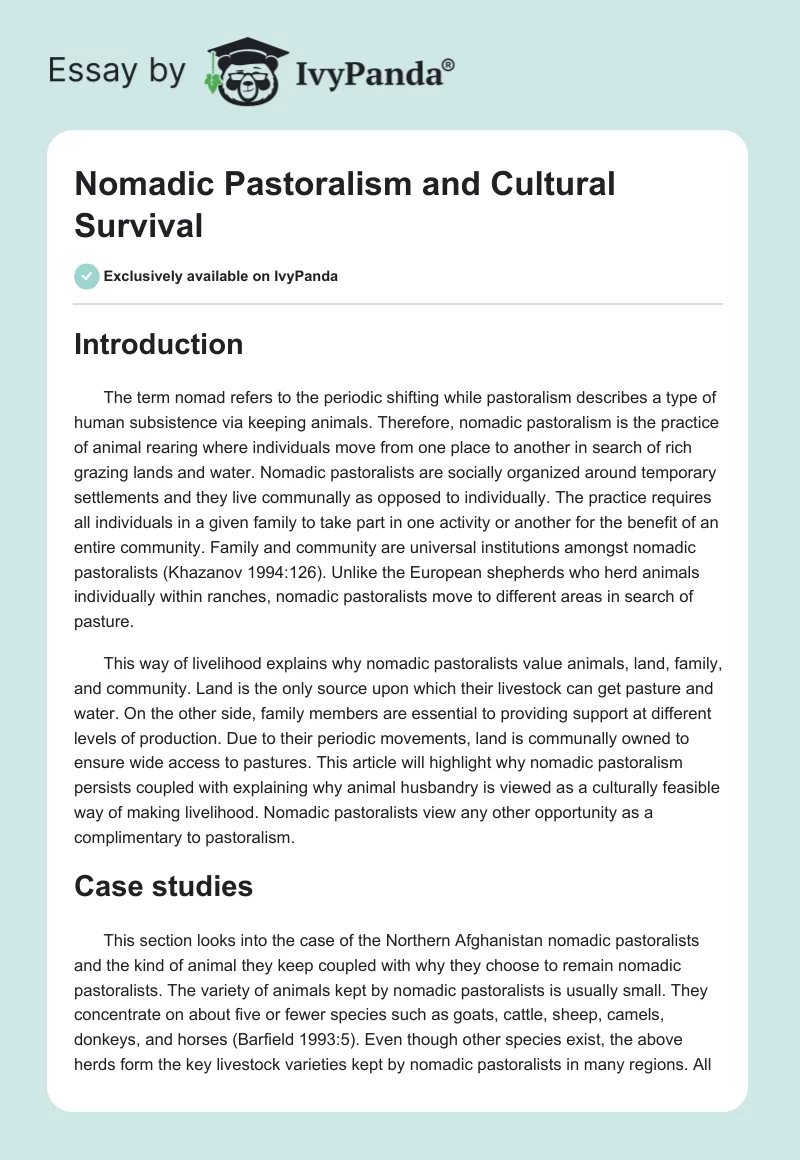 Nomadic Pastoralism and Cultural Survival. Page 1