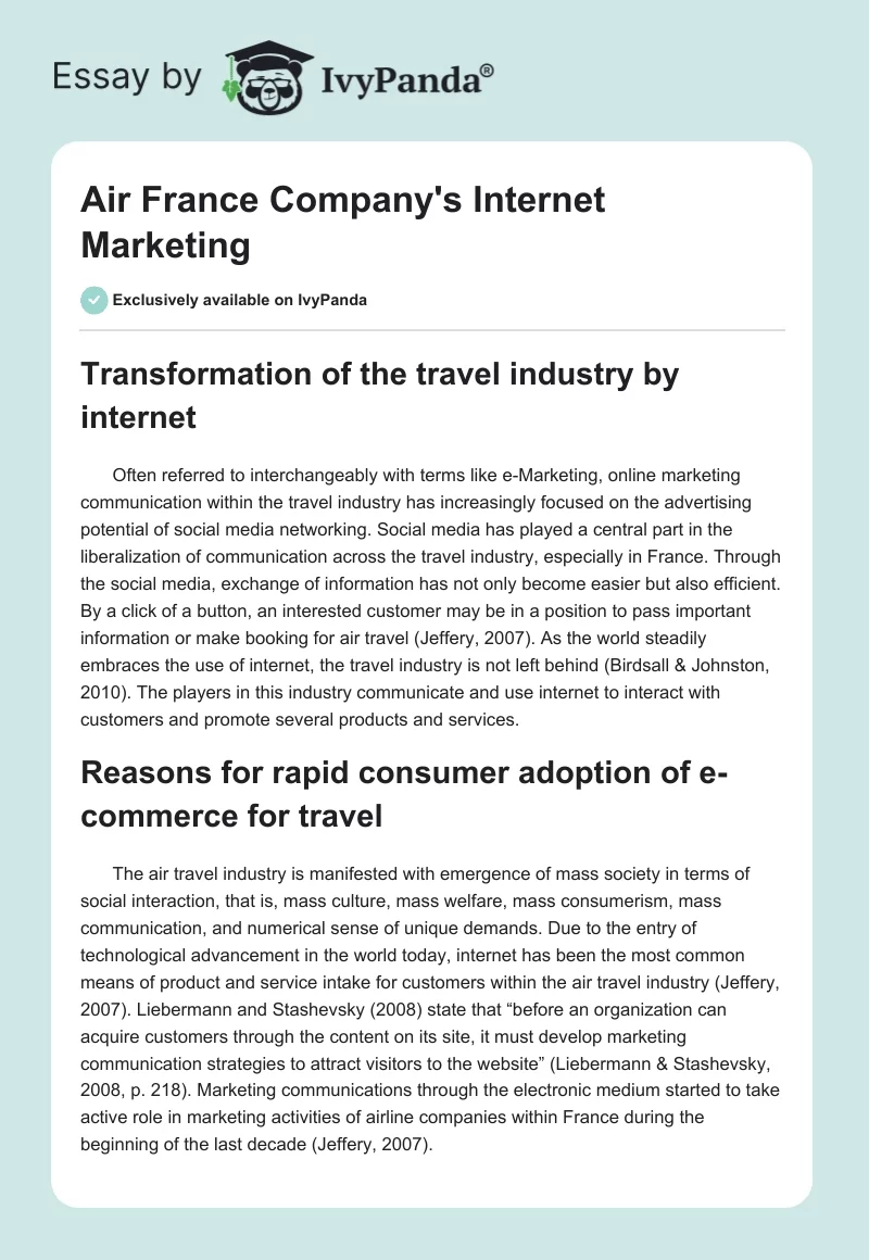 Air France Company's Internet Marketing. Page 1