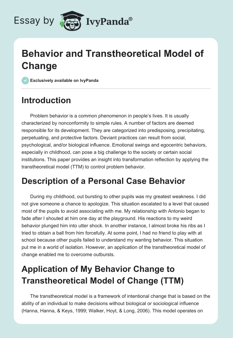 Behavior and Transtheoretical Model of Change. Page 1