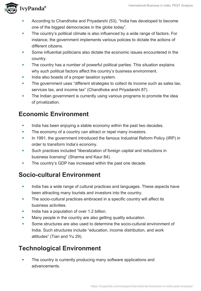 International Business in India: PEST Analysis. Page 2
