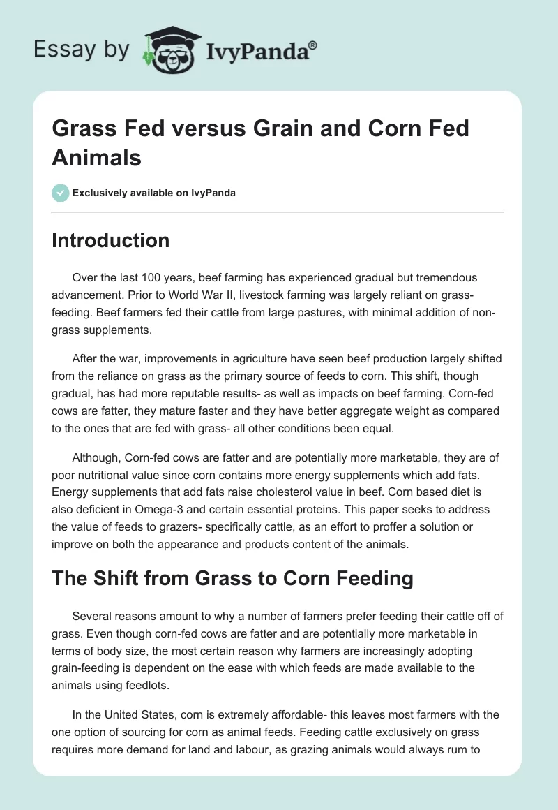 Grass Fed versus Grain and Corn Fed Animals. Page 1