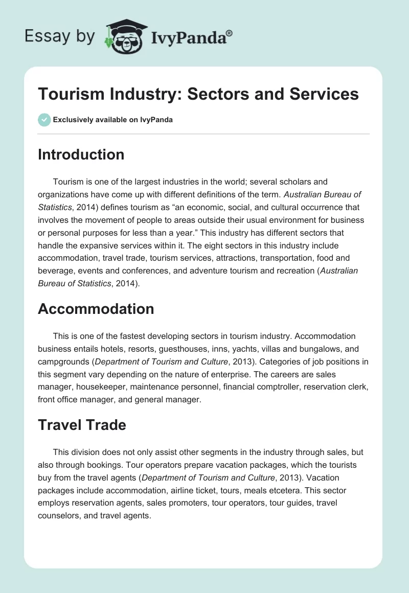 Tourism Industry: Sectors and Services. Page 1