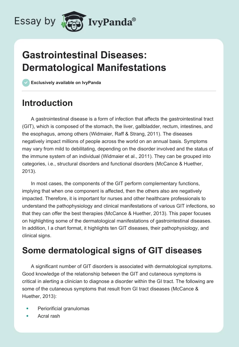 Gastrointestinal Diseases: Dermatological Manifestations. Page 1